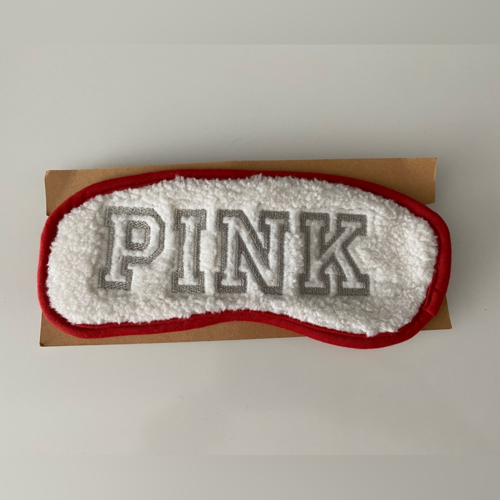 PINK Victoria's Secret red/white fleece, cozy sleep eye mask